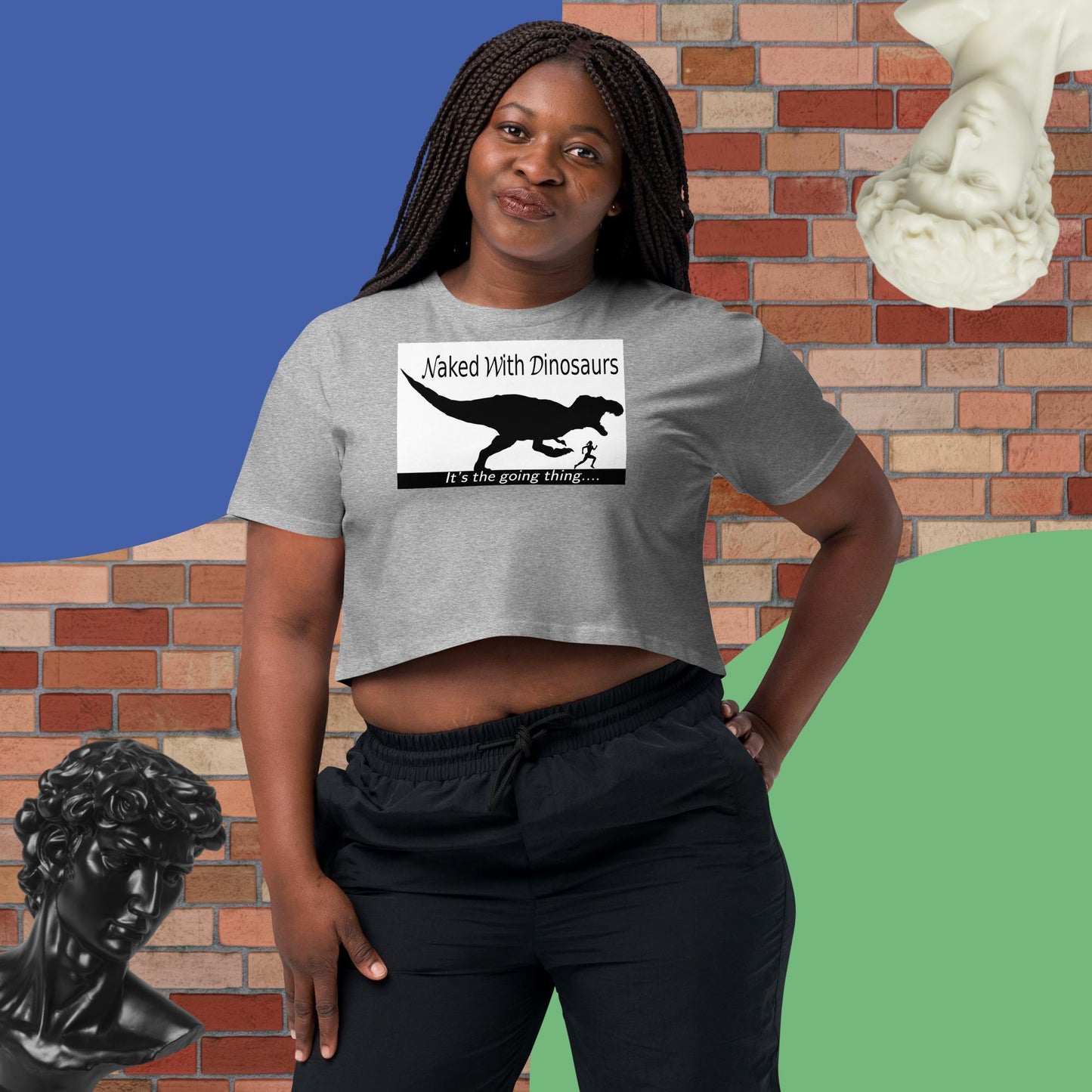 Women’s "Naked With Dinosaurs" light-color crop top