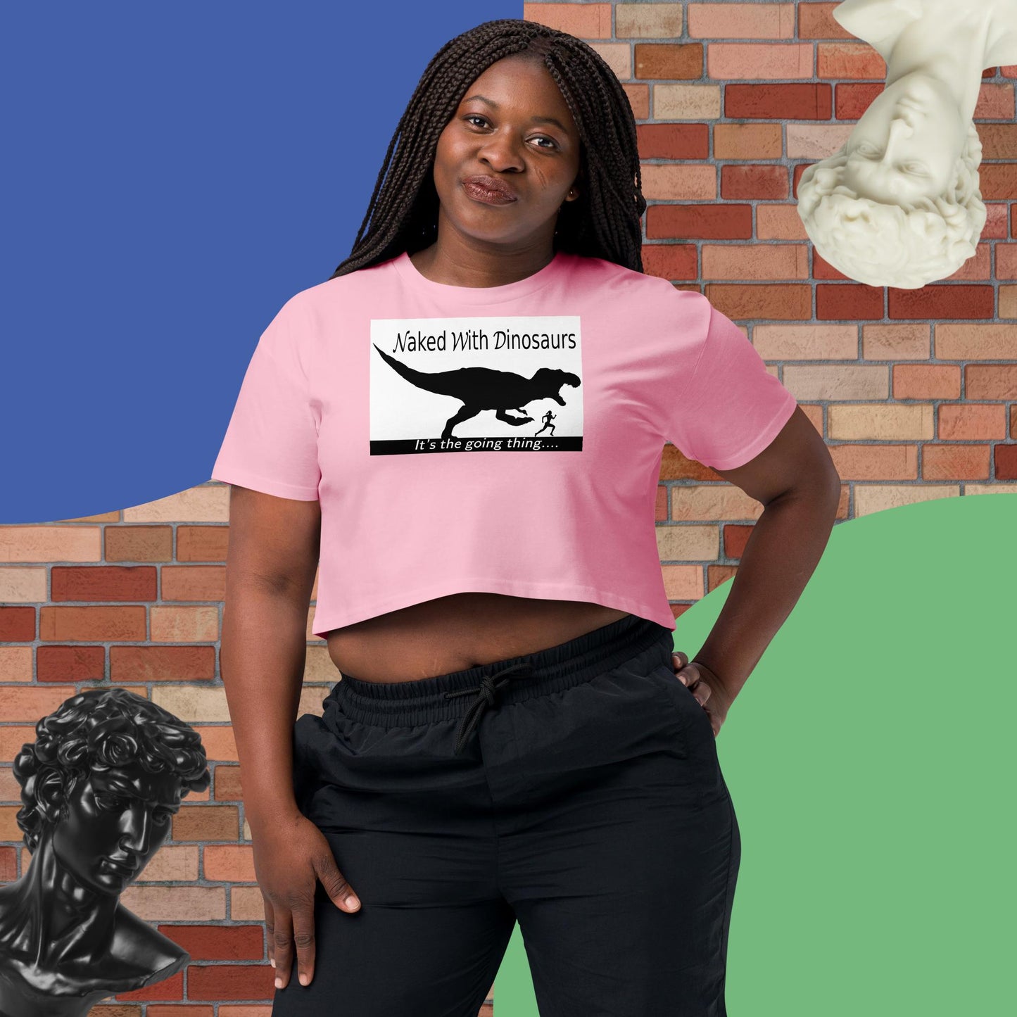 Women’s "Naked With Dinosaurs" light-color crop top