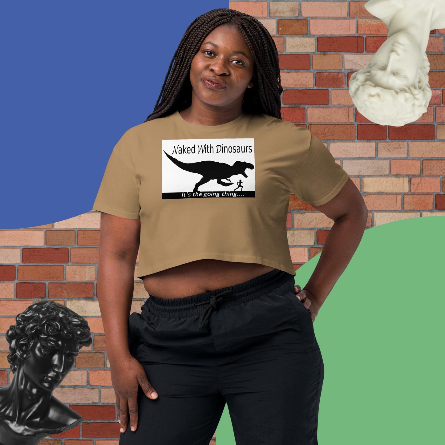 Women’s "Naked With Dinosaurs" light-color crop top