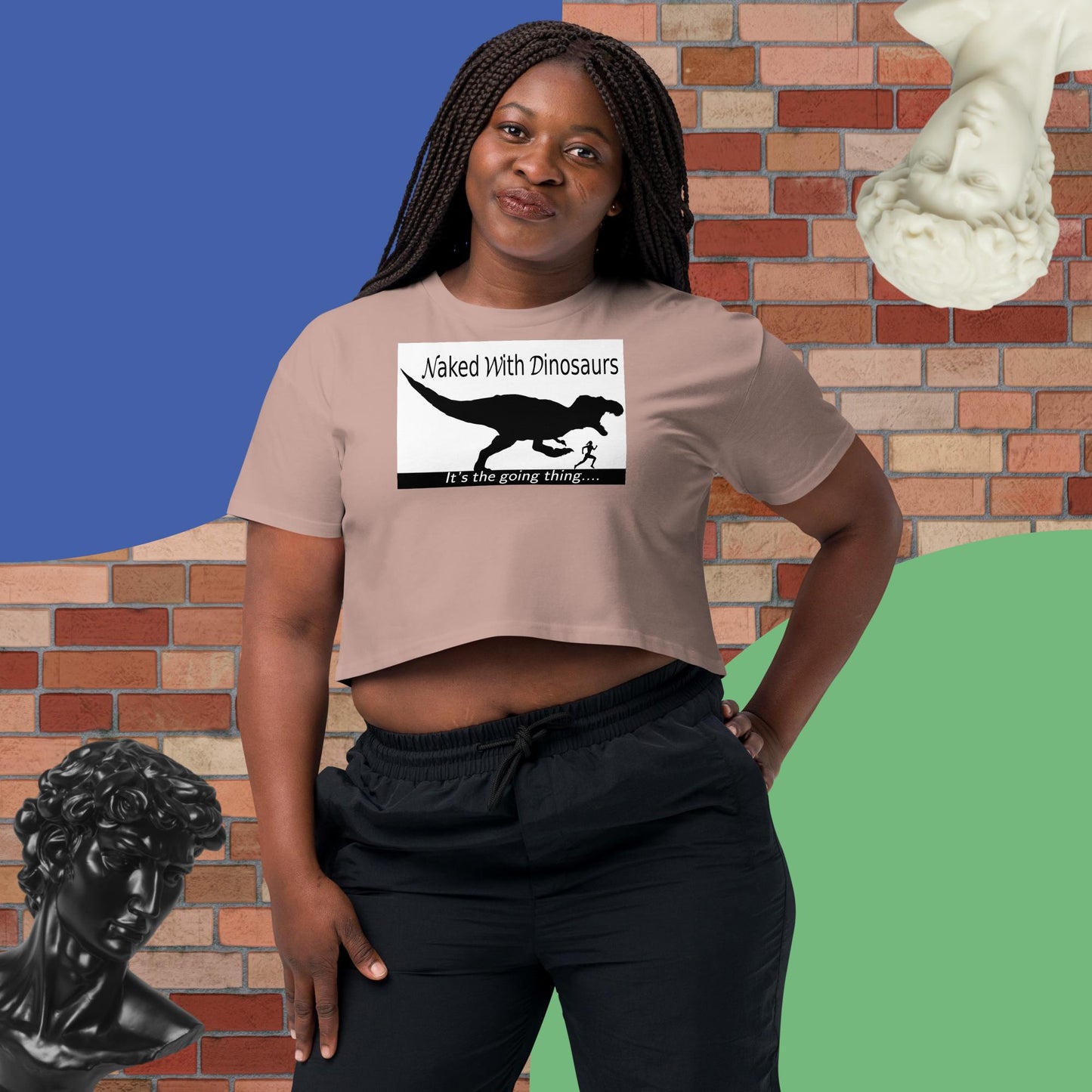 Women’s "Naked With Dinosaurs" light-color crop top