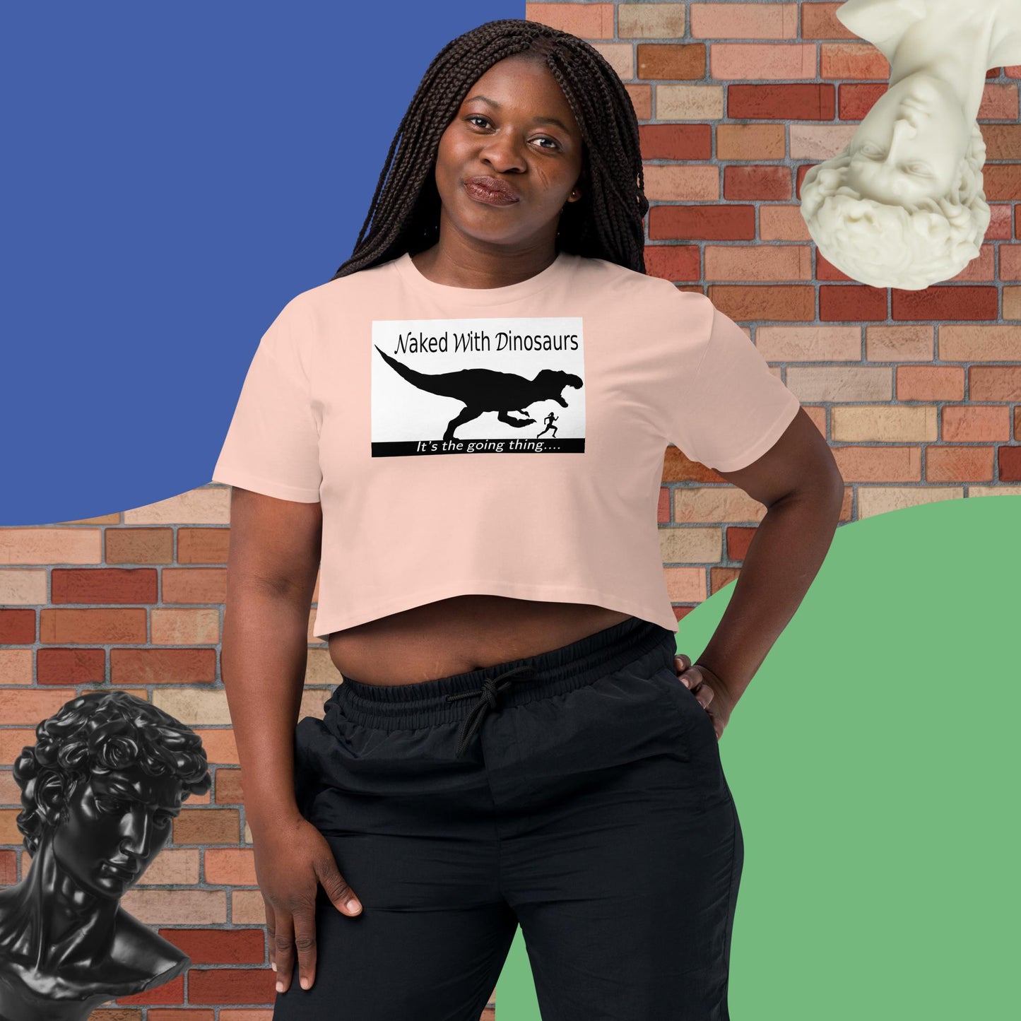 Women’s "Naked With Dinosaurs" light-color crop top