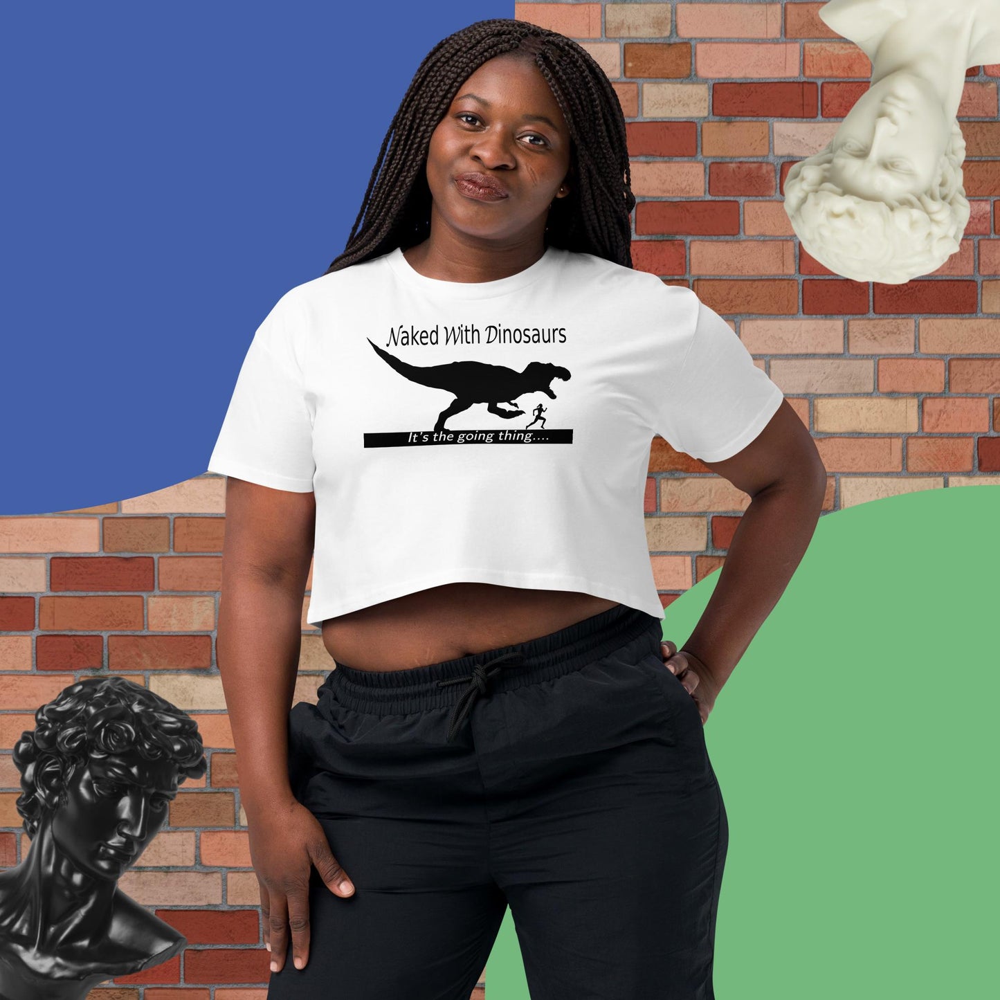 Women’s "Naked With Dinosaurs" light-color crop top